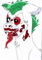 Size: 1594x2294 | Tagged: artist:saxpony, blood, derpibooru import, edgy, grimdark, nightmare, oc, snake tongue, solo, teeth, traditional art, unofficial characters only