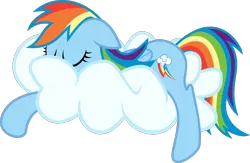 Size: 1256x821 | Tagged: safe, artist:s4ncho, derpibooru import, rainbow dash, pegasus, pony, .svg available, cloud, cutie mark, eyes closed, female, floppy ears, hooves, lying on a cloud, mare, nap, newbie artist training grounds, on a cloud, prone, simple background, sleeping, sleepydash, solo, transparent background, vector, wings