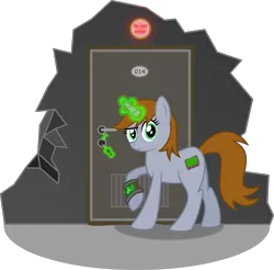 Size: 1697x1670 | Tagged: safe, artist:s4ncho, derpibooru import, oc, oc:littlepip, unofficial characters only, pony, unicorn, fallout equestria, fanfic, door, fanfic art, female, glowing horn, hairpin, hooves, horn, levitation, lockpicking, magic, mare, newbie artist training grounds, numbers, pipbuck, raised hoof, screwdriver, solo, telekinesis, text