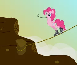 Size: 1884x1589 | Tagged: safe, artist:s4ncho, derpibooru import, pinkie pie, earth pony, pony, bipedal, music notes, newbie artist training grounds, roller skates, singing, solo, tightrope