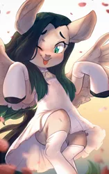 Size: 678x1080 | Tagged: safe, artist:locksto, derpibooru import, oc, unofficial characters only, pegasus, pony, clothes, cute, dress, female, mare, one eye closed, socks, solo, wink