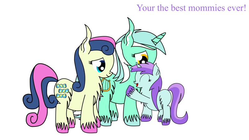 Size: 8000x4500 | Tagged: safe, artist:dinkyuniverse, derpibooru import, bon bon, liza doolots, lyra heartstrings, petunia, sweetie drops, tootsie flute, earth pony, pony, unicorn, absurd resolution, chest fluff, ear fluff, eyes closed, female, filly, lesbian, lyrabon, lyrabontoots family, magical lesbian spawn, mare, mother and daughter, offspring, open mouth, parent:bon bon, parent:lyra heartstrings, parents:lyrabon, shipping, simple background, smiling, transparent background, unshorn fetlocks