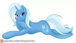 Size: 1600x900 | Tagged: safe, artist:puggie, derpibooru import, trixie, pony, unicorn, bedroom eyes, looking at you, patreon, patreon logo, patreon reward, simple background, solo, white background