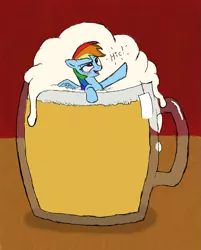 Size: 1125x1401 | Tagged: safe, artist:friendshipishorses, derpibooru import, rainbow dash, pony, alcohol, beer, blushing, cup of pony, dashaholic, drunk, drunker dash, hiccups, micro, shrunk, solo, tankard, tiny ponies