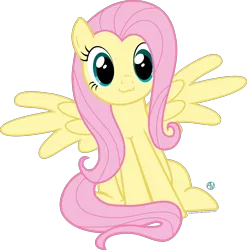 Size: 2000x2027 | Tagged: safe, artist:arifproject, derpibooru import, fluttershy, pony, :3, cute, shyabetes, simple background, sitting, sitting catface meme, solo, spread wings, transparent background, vector