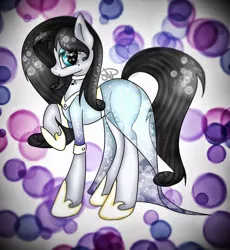 Size: 976x1060 | Tagged: safe, artist:angela, derpibooru import, oc, oc:klavinova, unofficial characters only, earth pony, pony, beauty mark, black hair, blue eyes, clothes, dress, see-through, solo, transparent