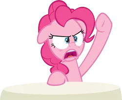 Size: 12351x10127 | Tagged: absurd resolution, angry, artist:cyanlightning, derpibooru import, every little thing she does, pinkie pie, safe, simple background, solo, .svg available, table, transparent background, vector