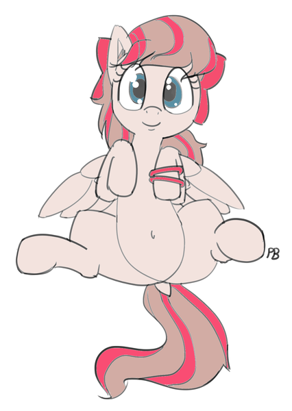 Size: 1280x1804 | Tagged: safe, artist:pabbley, color edit, derpibooru import, edit, editor:psyga315, angel wings, pegasus, pony, top bolt, belly button, bow, colored, cute, dock, hair bow, imminent belly rub, legs in air, looking at you, on back, simple background, smiling, solo, white background