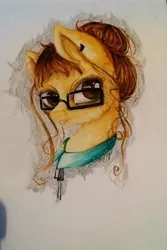 Size: 640x960 | Tagged: artist:alicekuzmacat, bust, colored pupils, derpibooru import, glasses, oc, photo, portrait, safe, solo, traditional art, unofficial characters only