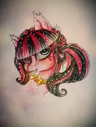 Size: 720x960 | Tagged: artist:alicekuzmacat, derpibooru import, draculaura, fangs, monster high, photo, ponified, safe, solo, traditional art