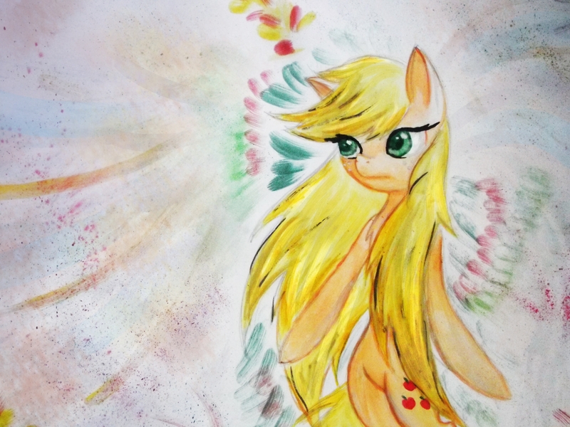 Size: 3390x2543 | Tagged: applejack, artist:twistedmindbrony, derpibooru import, photo, safe, solo, traditional art, watercolor painting