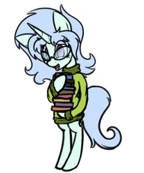 Size: 1396x1681 | Tagged: safe, artist:nekro-led, derpibooru import, oc, oc:chilly heart, unofficial characters only, pony, unicorn, book, clothes, glasses, solo, sweater