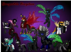 Size: 4487x3318 | Tagged: artist:lakword, blue changeling, changeling, changeling oc, changeling queen, changeling queen oc, derpibooru import, double colored changeling, female, gradient background, green changeling, group, kane, metal claws, oc, oc:argus, oc:fraus, oc:narzissa, oc:oris, oc:rivald, oc:scarlet, oc:shadow, oc:specter, oc:varessa, pink changeling, queen, red changeling, safe, unofficial characters only, white changeling, yellow changeling