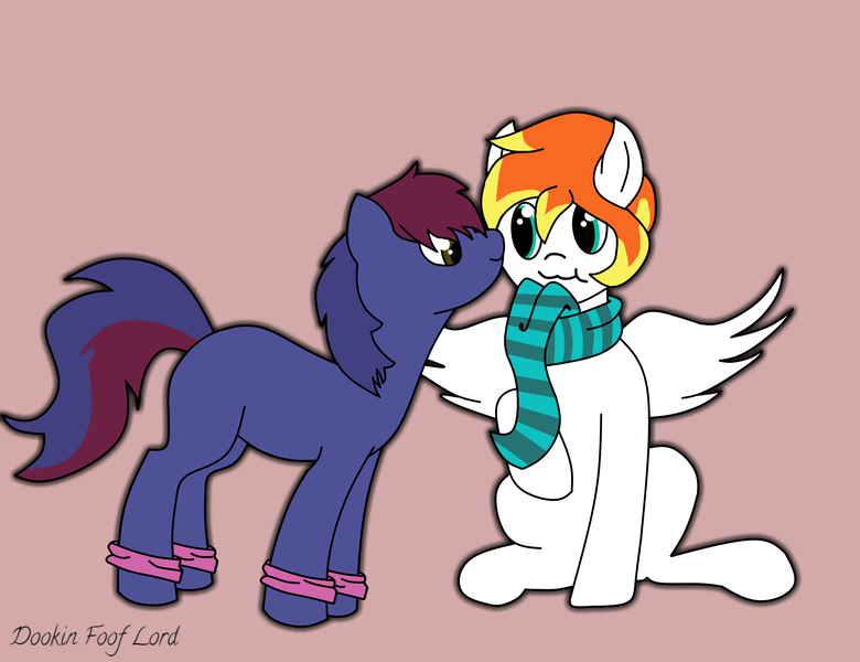 Size: 2600x2000 | Tagged: artist:dookin, clothes, cute, derpibooru import, fanart, gay, kissing, male, oc, oc:dookin foof lord, safe, scarf, smooch, unofficial characters only