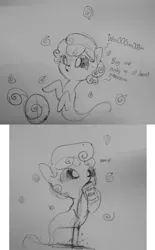 Size: 1280x2065 | Tagged: safe, artist:tjpones, derpibooru import, oc, unofficial characters only, ghost, pony, black and white, black sclera, drinking, dripping, floating, grayscale, hoof hold, lineart, monochrome, sipping, soda, spilled drink, traditional art