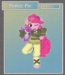 Size: 1688x1950 | Tagged: anthro, artist:brownie-bytes, bard, bard pie, crossover, derpibooru import, fantasy class, final fantasy, harp, musical instrument, part of a set, pinkie pie, safe, solo, unguligrade anthro