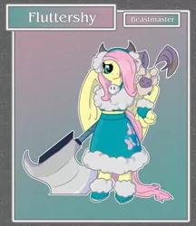 Size: 1688x1950 | Tagged: safe, artist:brownie-bytes, derpibooru import, part of a set, angel bunny, fluttershy, anthro, axe, badass, badass adorable, beastmaster, berserker, bipedal, crossover, cute, final fantasy, flutterbadass, solo, story in the source, story included, weapon