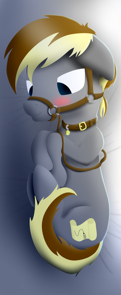 Size: 1000x2434 | Tagged: artist:silver--pen, blushing, bridle, collar, cute, derpibooru import, dog collar, i forgot the damn wings again, lineless, new style, oc, oc:silver pen, safe, solo, tack, unofficial characters only