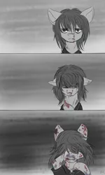 Size: 768x1280 | Tagged: semi-grimdark, artist:whitenoiseghost, derpibooru import, oc, oc:yasei urami, unofficial characters only, pony, abuse, blood, comic, crying, partial color, solo