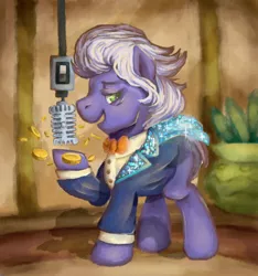 Size: 1024x1092 | Tagged: artist:heylookitsmyart, bits, clothes, derpibooru import, gladmane, microphone, money, safe, scenery, solo, viva las pegasus