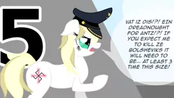 Size: 1280x720 | Tagged: safe, artist:anonymousdrawfig, derpibooru import, oc, oc:breta, unofficial characters only, earth pony, pony, admiral, aryan, aryan pony, blonde, female, floppy ears, germany, hat, iron cross, kriegsmarine, marine, nazi, nazipone, ship, solo, speech bubble, swastika, talking