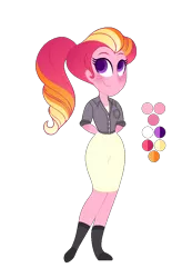 Size: 646x934 | Tagged: safe, artist:carouselunique, derpibooru import, oc, oc:honeycrisp blossom, unofficial characters only, equestria girls, color palette, next generation, offspring, parent:big macintosh, parent:dean cadance, parent:princess cadance, parents:cadmac, solo