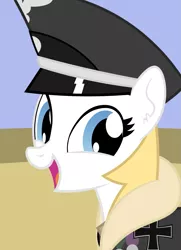 Size: 1737x2401 | Tagged: safe, artist:rainbowsurvivor, derpibooru import, oc, oc:aryanne, unofficial characters only, earth pony, pony, clothes, cute, face, female, happy, hat, iron cross, medal, peaked cap, reaction image, reichsadler, smiling, solo, uniform