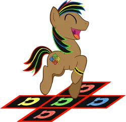 Size: 1495x1442 | Tagged: safe, artist:malte279, derpibooru import, oc, unofficial characters only, earth pony, pony, contest, dancing, eyes closed, happy, simple background, smiling, solo, transparent background, trotmania, trotmanius