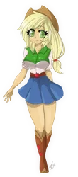 Size: 492x1116 | Tagged: safe, artist:skrilby, derpibooru import, applejack, equestria girls, beautiful, boots, clothes, cowboy boots, cowboy hat, cowgirl, cute, denim skirt, freckles, hat, jackabetes, simple background, skirt, solo, stetson, thighs, transparent background