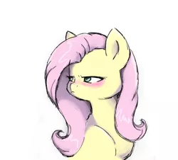 Size: 1316x1189 | Tagged: safe, artist:buttersprinkle, derpibooru import, fluttershy, pony, blushing, bust, colored pupils, cute, female, fluttertsun, frown, glare, looking away, mare, pouting, simple background, solo, tsundere, white background
