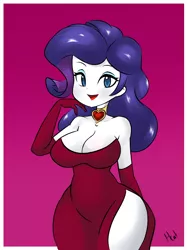 Size: 1346x1800 | Tagged: suggestive, artist:hidden-cat, derpibooru import, rarity, equestria girls, ass, bedroom eyes, big breasts, breasts, busty rarity, cleavage, clothes, curvy, dress, evening gloves, female, fire ruby, gloves, hourglass figure, jewelry, large butt, lidded eyes, long gloves, looking at you, rarihips, rearity, red dress, sexy, side slit, solo, solo female, strapless, stupid sexy rarity, thick, thighs, wide hips