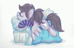 Size: 5354x3480 | Tagged: safe, artist:dawnfire, derpibooru import, oc, oc:pillow case, unofficial characters only, pegasus, pony, bed, blanket, clothes, cozy, cute, female, hoodie, lying down, mare, marker drawing, ocbetes, pillow, ponies in earth, ponytail, prone, side view, simple background, sleeping, socks, solo, sploot, striped socks, traditional art, white background, wings