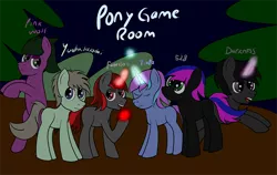 Size: 806x509 | Tagged: safe, artist:cybermagus, derpibooru import, oc, unofficial characters only, earth pony, pony, unicorn, game, group, magic