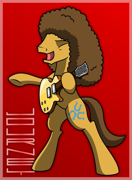 Size: 1734x2362 | Tagged: safe, artist:friendshipismetal777, derpibooru import, caramel, pony, afro, bipedal, guitar, journey (band), neal schon, solo