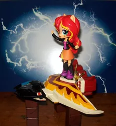 Size: 784x850 | Tagged: safe, derpibooru import, sunset shimmer, equestria girls, boots, brave of the sun fighbird, breaster jet, clothes, crossover, doll, equestria girls minis, hoverboard, jacket, leather jacket, skirt, solo, toy