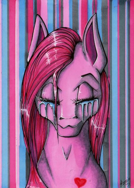 Size: 1746x2459 | Tagged: safe, artist:stirren, derpibooru import, pinkamena diane pie, pinkie pie, bust, crying, eyes closed, heart, portrait, solo, traditional art