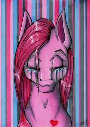 Size: 1746x2459 | Tagged: safe, artist:stirren, derpibooru import, pinkamena diane pie, pinkie pie, bust, crying, eyes closed, heart, portrait, solo, traditional art