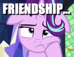 Size: 610x471 | Tagged: bored, cropped, derpibooru import, edit, edited screencap, every little thing she does, floppy ears, friendship, image macro, meme, safe, screencap, solo, starlight glimmer