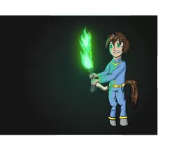 Size: 3176x2629 | Tagged: safe, artist:awesometheweirdo, derpibooru import, edit, oc, oc:sharp shot, unofficial characters only, pony, satyr, fallout equestria, bipedal, crossover, fallout, fire, offspring, parent:oc:littlepip, solo, sword, weapon