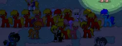 Size: 704x266 | Tagged: clones, clothes, crossover, dave strider, derpibooru import, hair ribbon, hat, homestuck, oc, oc:default pony, oc:mattwo, oc:orange crush, ponified, safe, sailor uniform, self ponidox, suit, sword, top hat, weapon