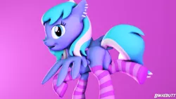 Size: 3840x2160 | Tagged: safe, artist:bwaebutt, deleted from derpibooru, derpibooru import, oc, oc:starlight starbright, unofficial characters only, 3d, blank flank, clothes, ear piercing, earring, happy, jewelry, looking at you, piercing, socks, solo, source filmmaker, striped socks