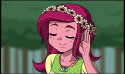 Size: 800x477 | Tagged: safe, artist:uotapo, derpibooru import, gloriosa daisy, equestria girls, legend of everfree, cropped, cute, daisybetes, eyes closed, listening, magical geodes, solo