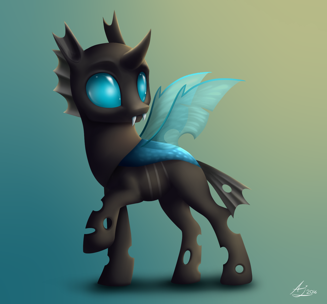 Size: 1400x1300 | Tagged: artist:luminousdazzle, changeling, cute, cuteling, derpibooru import, raised hoof, safe, solo, thorabetes, thorax