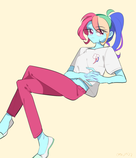 Size: 540x629 | Tagged: safe, artist:dusty-munji, derpibooru import, rainbow dash, equestria girls, belly button, clothes, cutie mark clothes, midriff, short shirt, solo