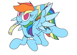 Size: 1228x884 | Tagged: safe, artist:mr. rottson, deleted from derpibooru, derpibooru import, rainbow dash, pegasus, pony, female, hat, mare, mouth hold, noisemaker, party hat, simple background, solo, spread wings, transparent background, wings