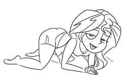 Size: 7764x4869 | Tagged: suggestive, artist:silverwing, derpibooru import, sunset shimmer, equestria girls, absurd resolution, ass, ass up, bedroom eyes, breasts, cleavage, clothes, exercise, female, sexy, shorts, sketch, solo, solo female, tongue out, workout, workout outfit, yoga