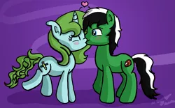 Size: 2043x1264 | Tagged: artist:sketchydesign78, blushing, couple, cute, derpibooru import, heart, kissing, male, oc, oc:racer hooves, oc:sketchy design, safe, signature, simple background, smooch, straight, unofficial characters only