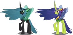 Size: 6000x2880 | Tagged: absurd resolution, alternate version, artist:orin331, changedling, changeling, changeling queen, comparison, derpibooru import, good, happy, purified chrysalis, queen chrysalis, reformed, safe, to where and back again, what if