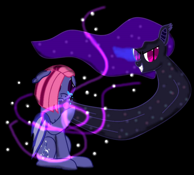 Size: 1000x904 | Tagged: safe, derpibooru import, oc, oc:midnight symphony, oc:nightmare melody, unofficial characters only, bat pony, pony, darkness, magic