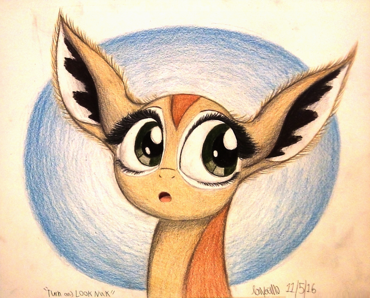 Size: 1300x1050 | Tagged: animal in mlp form, antelope, artist:thefriendlyelephant, big ears, big eyes, cute, derpibooru import, fluffy, gerenuk, oc, oc:nuk, safe, solo, traditional art, unofficial characters only